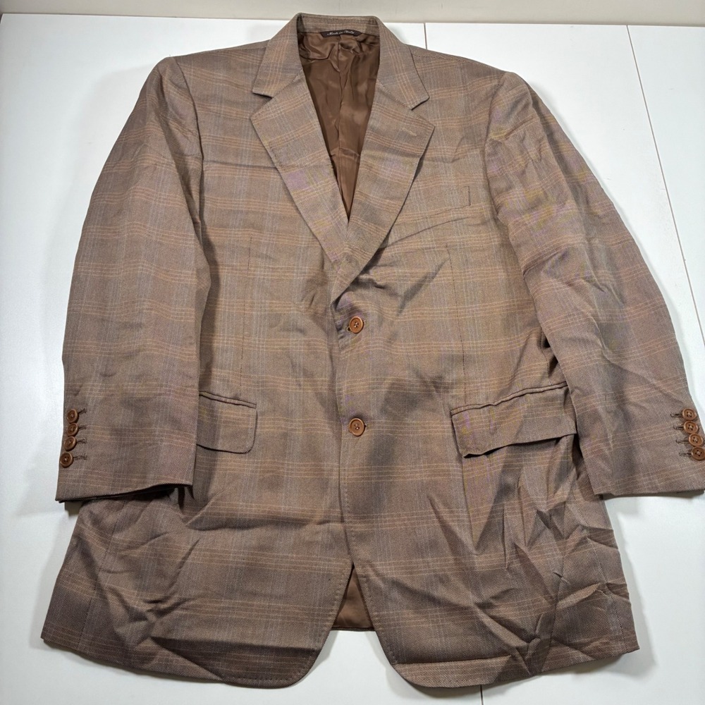 Canali Silk Wool Blazer 42R (EU52R) Brown Glen Plaid Made in Italy Sport Coat - Picture 2 of 11